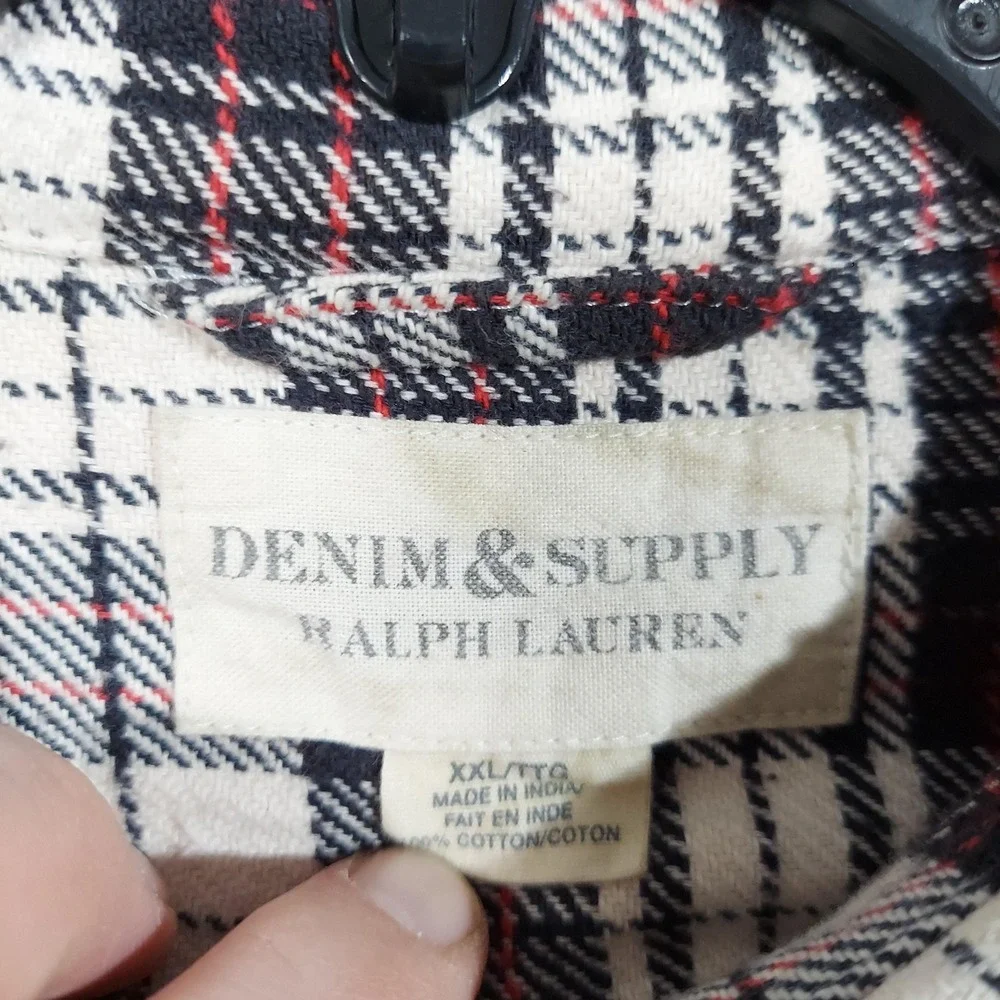 Ralph Lauren Shirt Mens 2XL White Plaid‎ Denim & Supply Flannel Long Sleeve